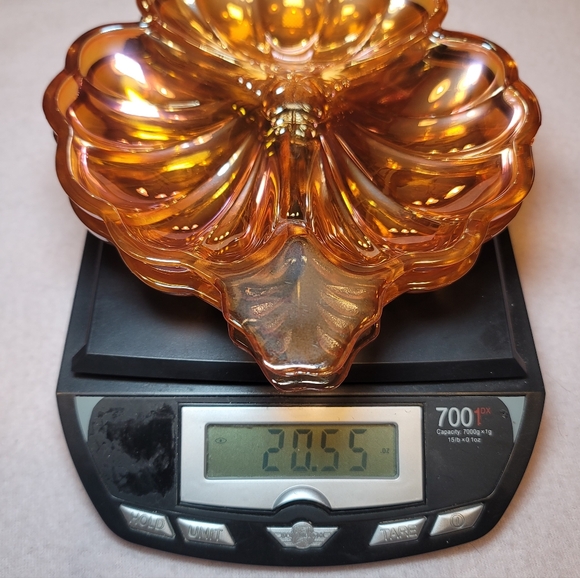 0824. A Pair ~ Vintage ~ Jeannette ~ Marigold ~ 3 Section ~ Carnival Glass ~ - Picture 11 of 11